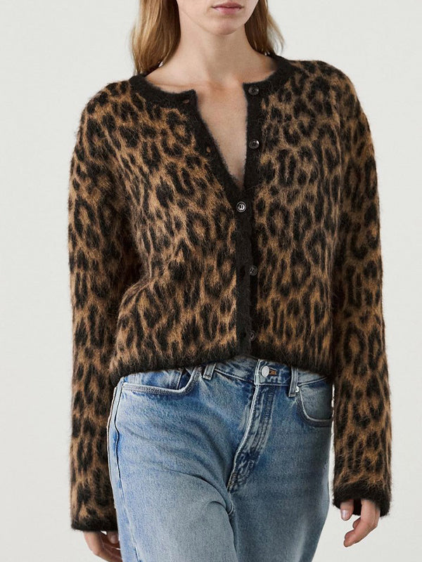 Leopard Print Color Blocking Soft Sweaters