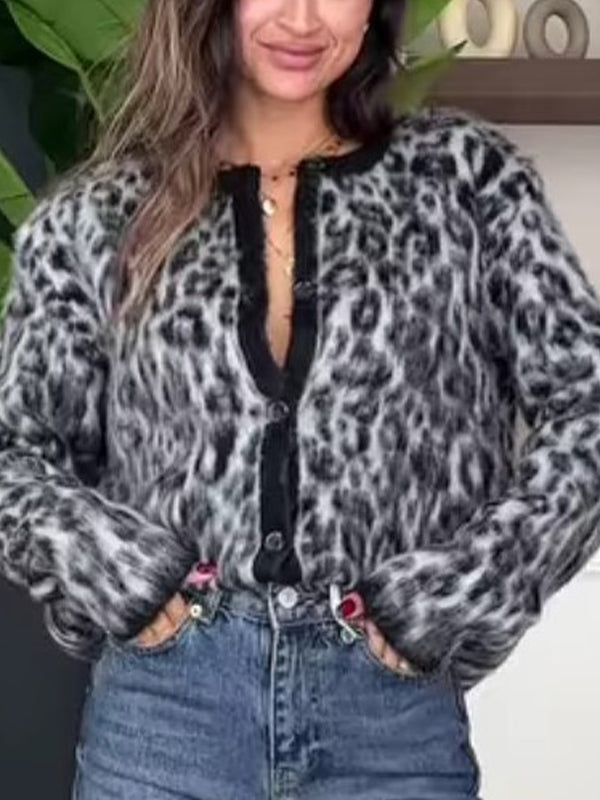 Leopard Print Color Blocking Soft Sweaters