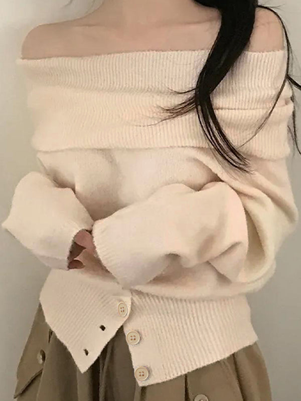 Off-The-Shoulder Loose Sweaters
