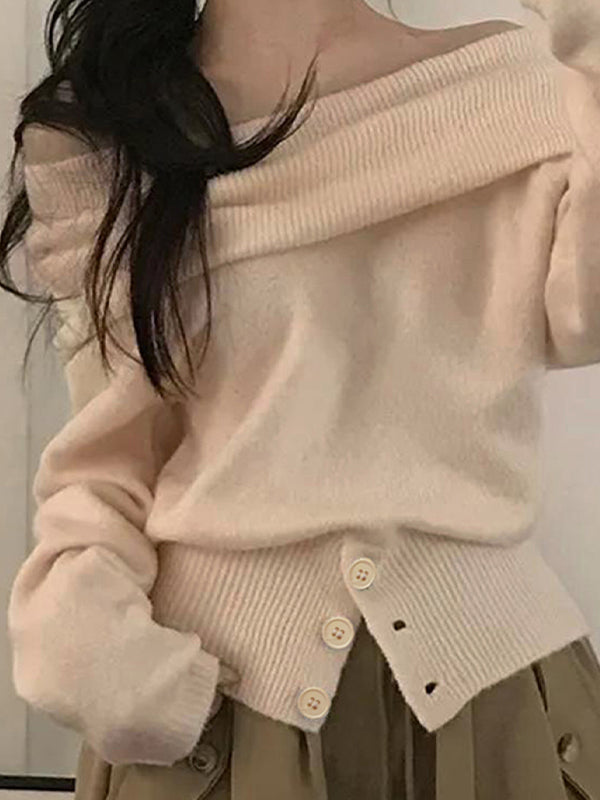 Off-The-Shoulder Loose Sweaters