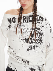 Retro Print Off-The-Shoulder Long Sleeve