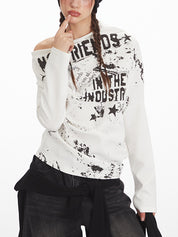 Retro Print Off-The-Shoulder Long Sleeve
