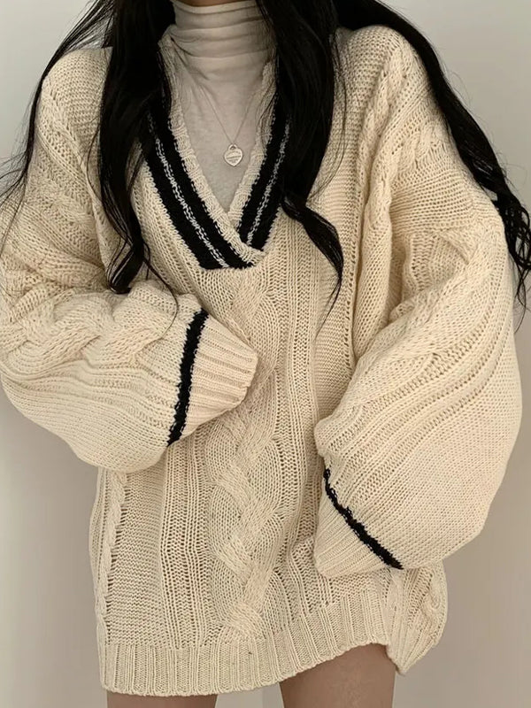 Academy V-Neck Loose Sweaters