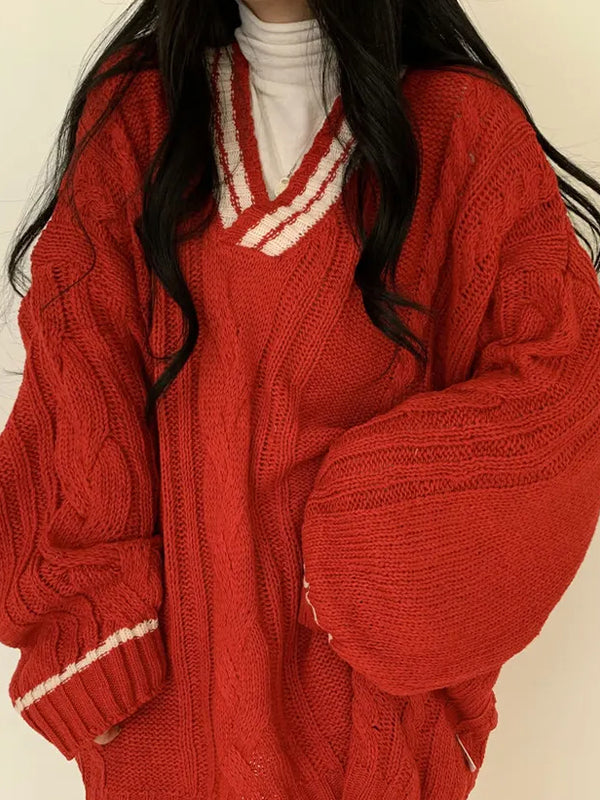 Academy V-Neck Loose Sweaters