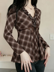 Checkered Ruffled Long Sleeve