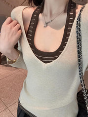 Layered V-Neck Halter Top Long Sleeve