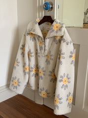 Lamb Wool Flower Half-Zip Sweatshirts