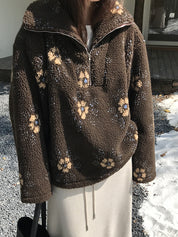 Lamb Wool Flower Half-Zip Sweatshirts