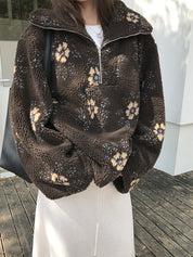 Lamb Wool Flower Half-Zip Sweatshirts