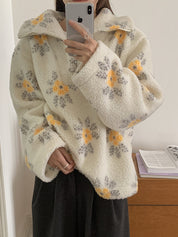 Lamb Wool Flower Half-Zip Sweatshirts