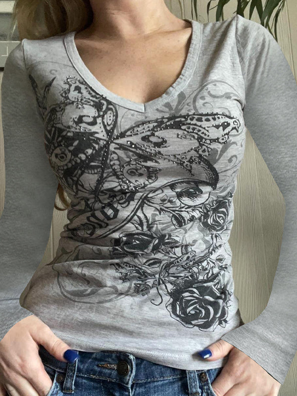 Gray Printed Diamond Long Sleeve