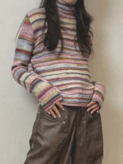 Rainbow High-Neck Stripe Sweaters