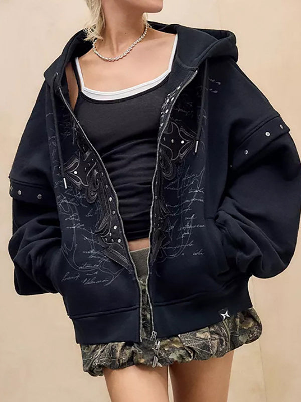 Cross Metal Print Punk Jacket