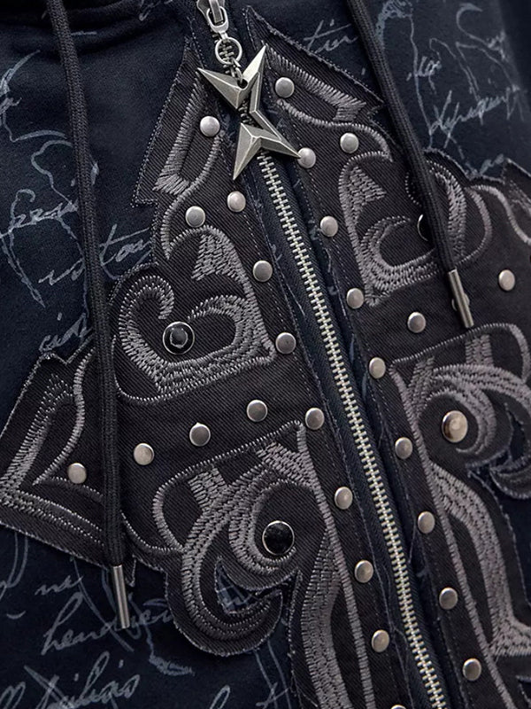 Cross Metal Print Punk Jacket