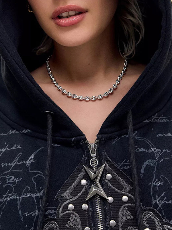 Cross Metal Print Punk Jacket