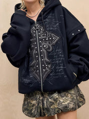 Cross Metal Print Punk Jacket