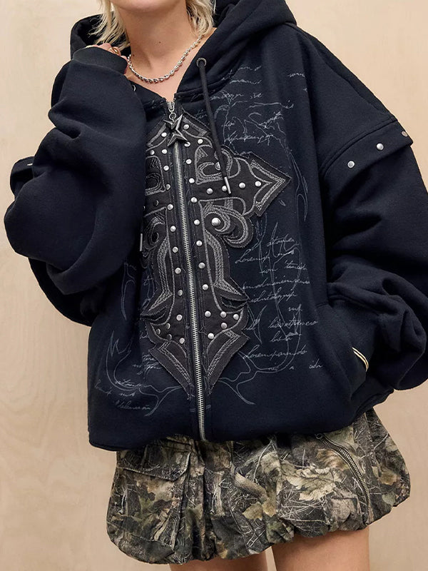 Cross Metal Print Punk Jacket