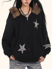 Retro Fur Collar Stars Sweatshirts