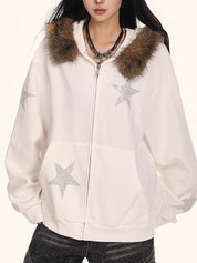 Retro Fur Collar Stars Sweatshirts