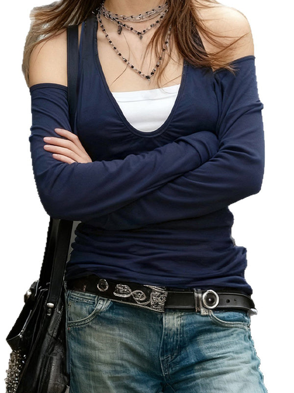 One-Shoulder Halter Neck Long Sleeve