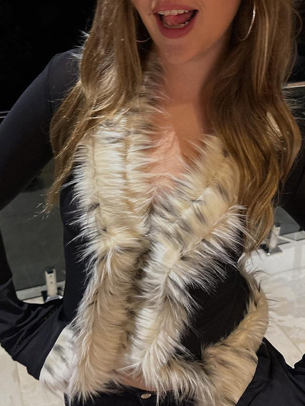 Sexy Fur Collar Tulle Long Sleeve