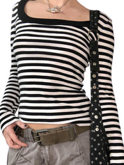 Retro Striped Large Round Neck Long Sleeve