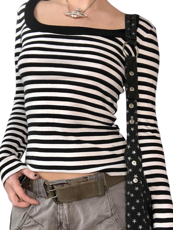 Retro Striped Large Round Neck Long Sleeve