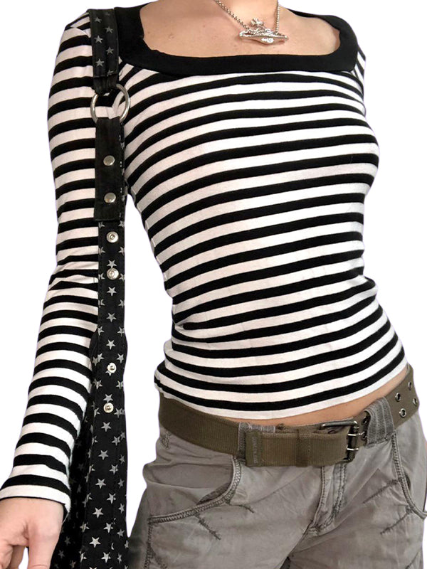 Retro Striped Large Round Neck Long Sleeve