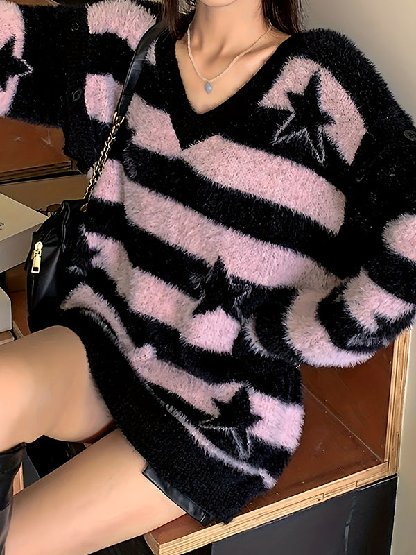 Retro Striped Print Sweaters