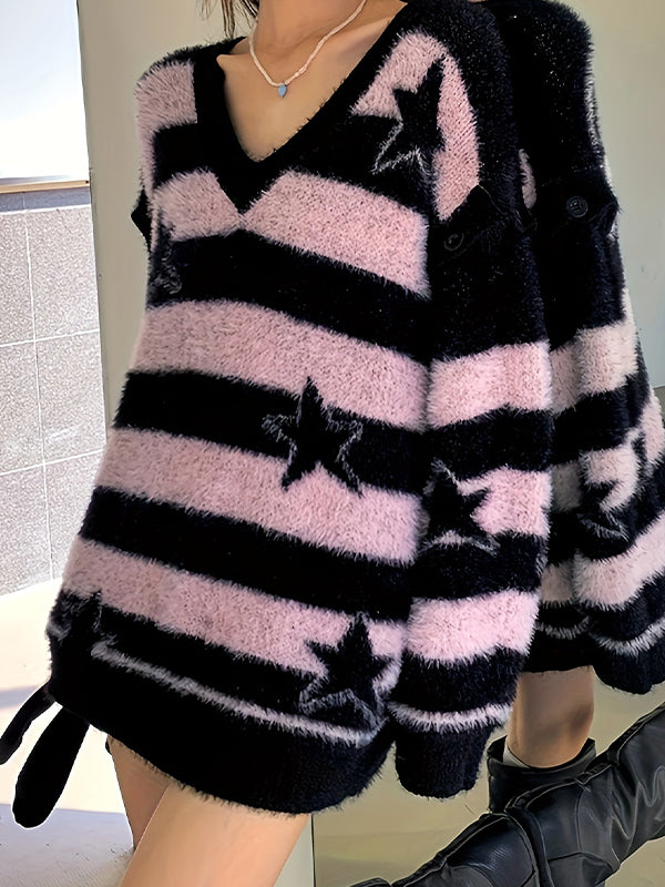 Retro Striped Print Sweaters