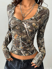 Retro Dried Leaf Print Long Sleeve