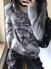 Cross Metal Print Punk Long Sleeve