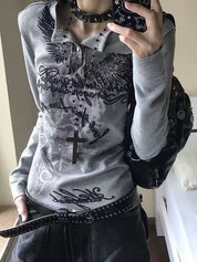 Cross Metal Print Punk Long Sleeve