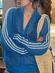 Retro Striped Cutout Long Sleeve