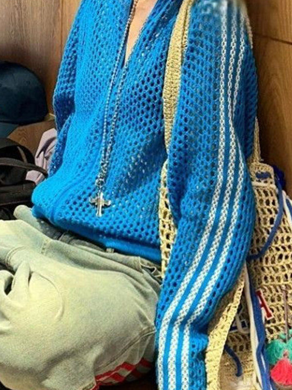 Retro Striped Cutout Long Sleeve