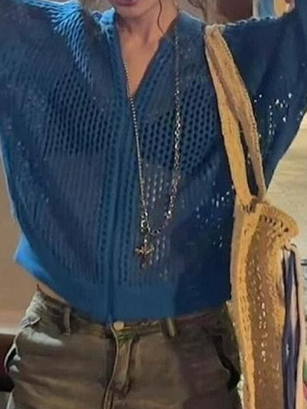 Retro Striped Cutout Long Sleeve