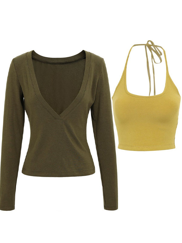 V-Neck True Two-Piece Long Sleeve