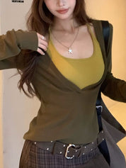 V-Neck True Two-Piece Long Sleeve