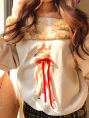 Fawn Print Fur Collar Long Sleeve