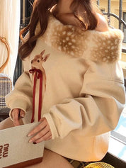 Fawn Print Fur Collar Long Sleeve