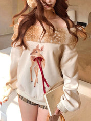 Fawn Print Fur Collar Long Sleeve