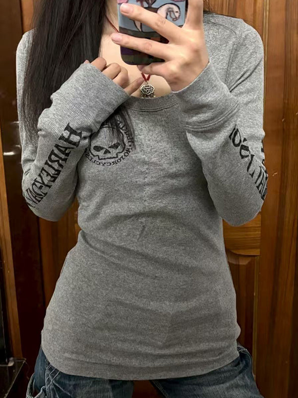 Skull Headline Pattern Print Sweaters