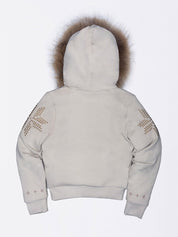 Faux Fur Collar With Rhinestones Jacket