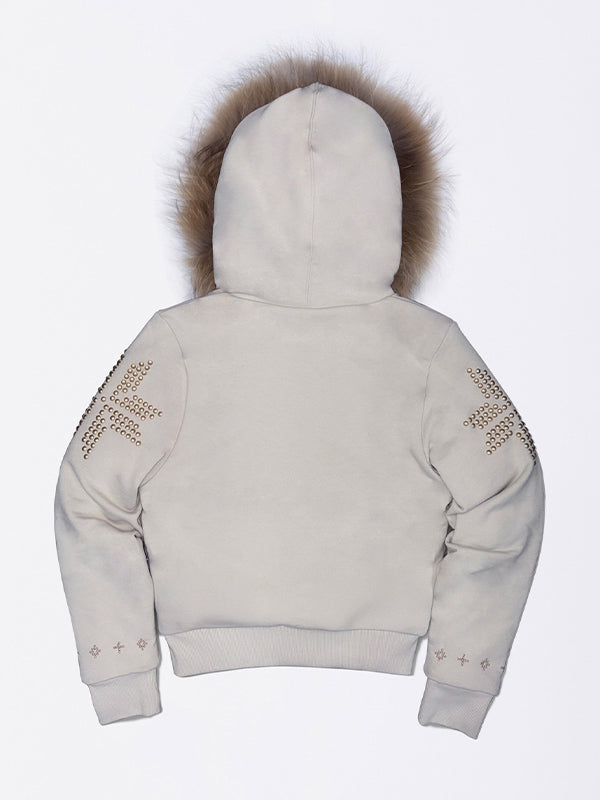 Faux Fur Collar With Rhinestones Jacket