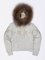 Faux Fur Collar With Rhinestones Jacket