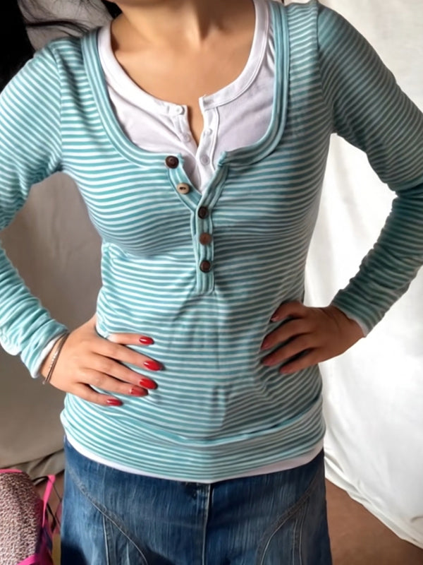 Faux Two-Piece Stripe Long Sleeve