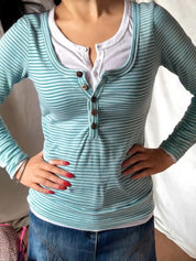 Faux Two-Piece Stripe Long Sleeve