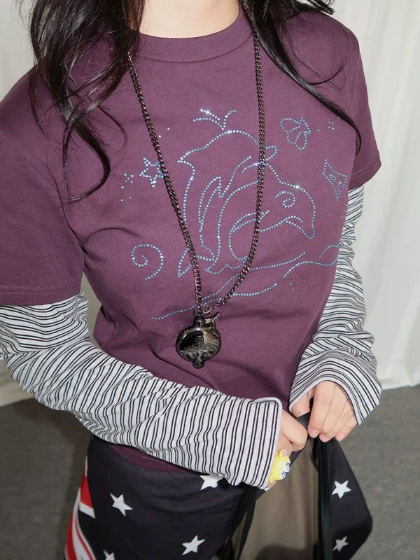 Pattern Hot-Fixed Rhinestones Long Sleeve