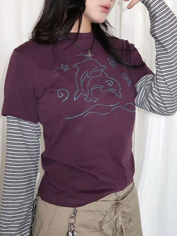 Pattern Hot-Fixed Rhinestones Long Sleeve