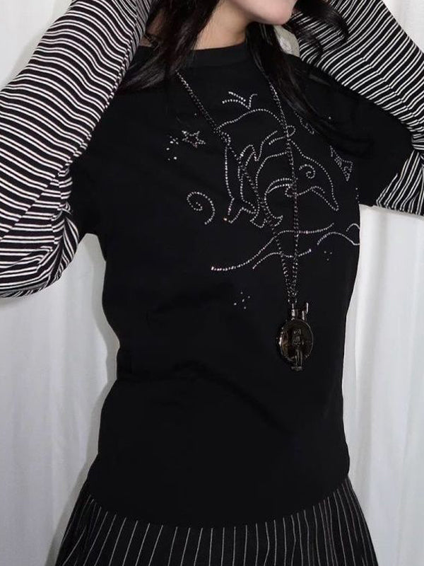 Pattern Hot-Fixed Rhinestones Long Sleeve